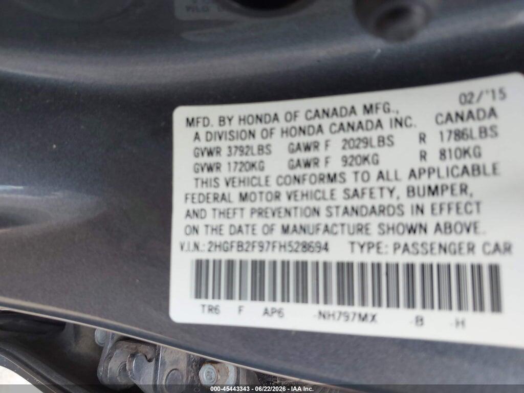 2HGFB2F97FH528694 2015 HONDA CIVIC photo no. 9
