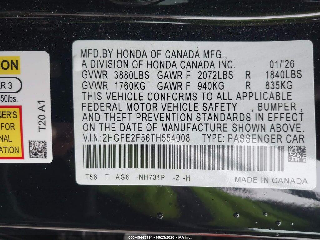 2HGFE2F56TH554008 2026 HONDA CIVIC photo no. 9
