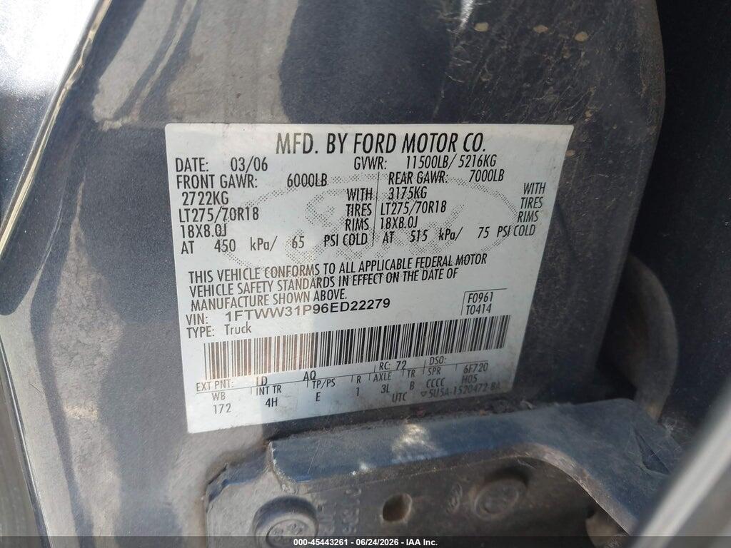 1FTWW31P96ED22279 2006 FORD F-350 photo no. 9