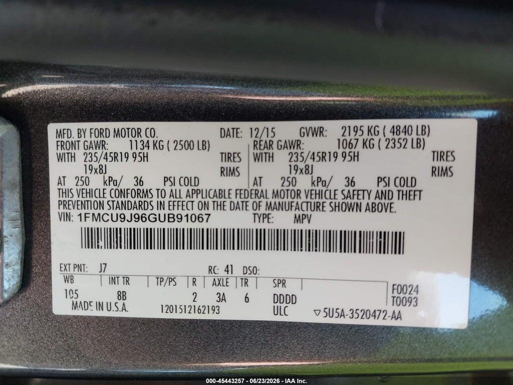 1FMCU9J96GUB91067 2016 FORD ESCAPE photo no. 9