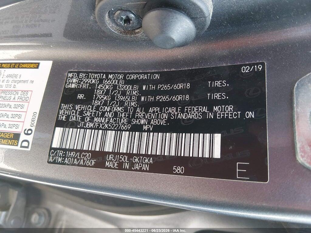 JTJBM7FX2K5227669 2019 LEXUS GX 460 photo no. 9