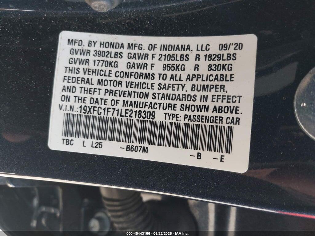 19XFC1F71LE218309 2020 HONDA CIVIC photo no. 9