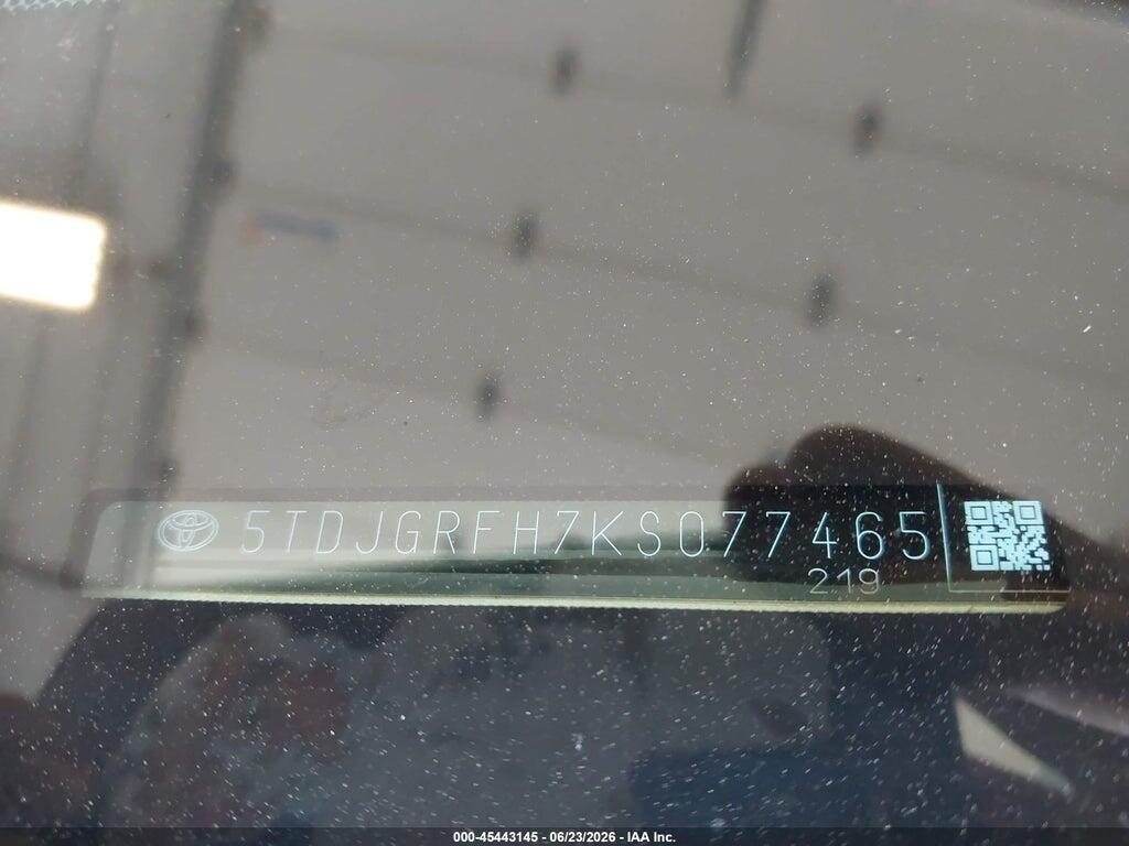 5TDJGRFH7KS077465 2019 TOYOTA HIGHLANDER HYBRID photo no. 9