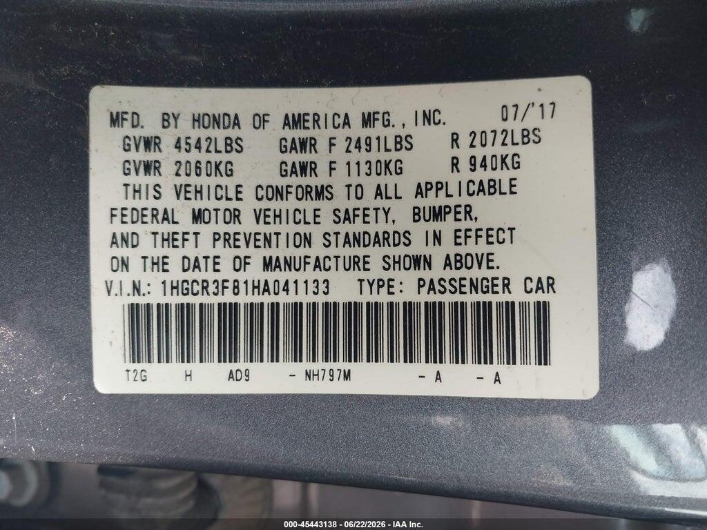 1HGCR3F81HA041133 2017 HONDA ACCORD photo no. 9