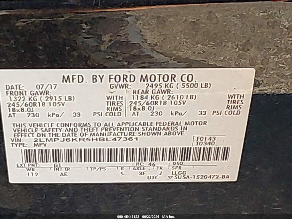 2LMPJ6KR5HBL47361 2017 LINCOLN MKX photo no. 9