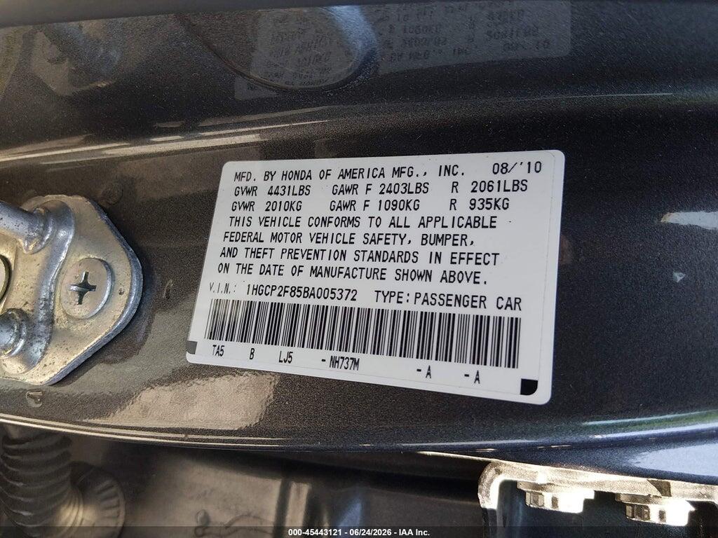 1HGCP2F85BA005372 2011 HONDA ACCORD photo no. 9