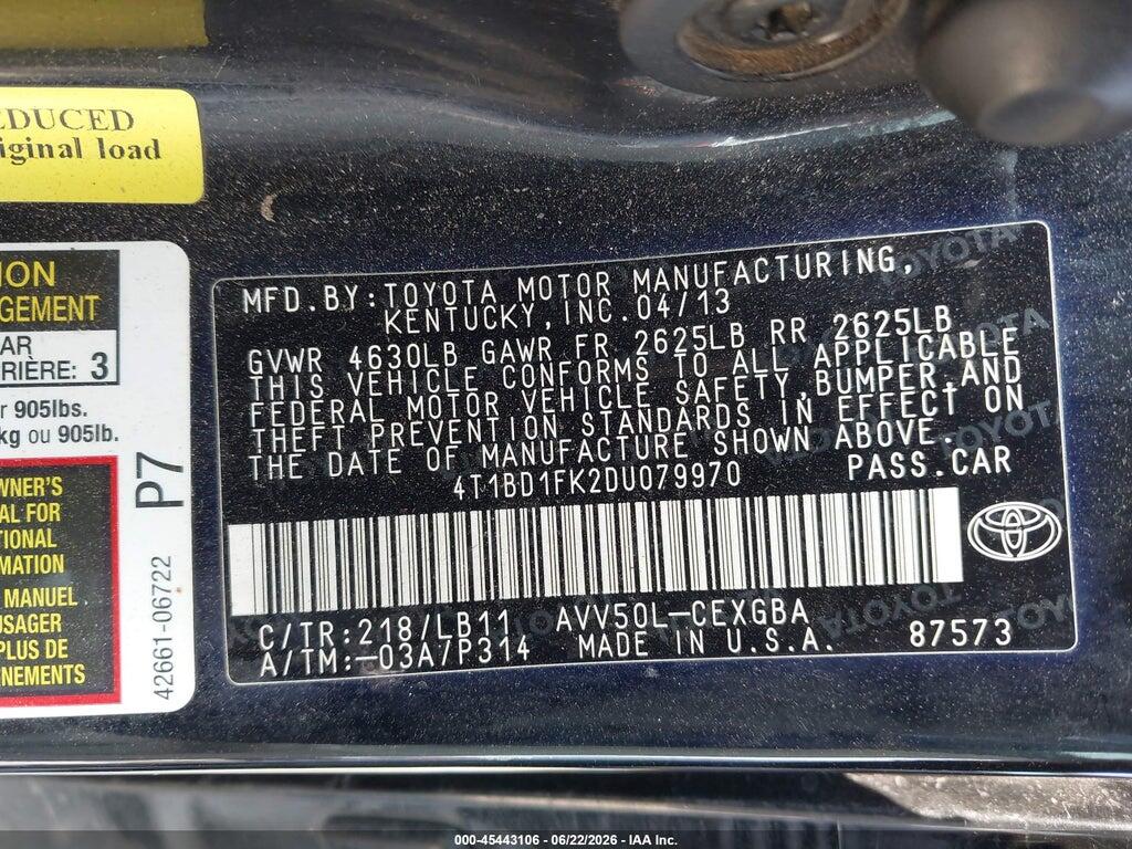 4T1BD1FK2DU079970 2013 TOYOTA CAMRY HYBRID photo no. 9