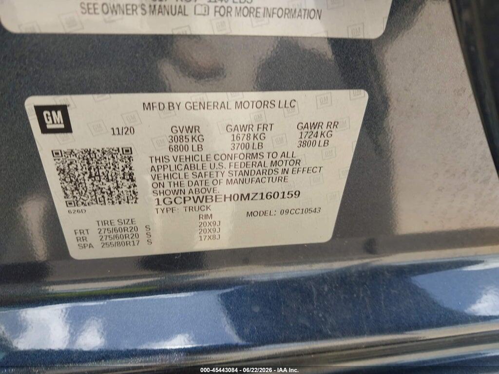 1GCPWBEH0MZ160159 2021 CHEVROLET SILVERADO 1500 photo no. 9