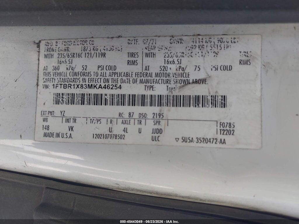 1FTBR1X83MKA46254 2021 FORD TRANSIT-250 photo no. 9