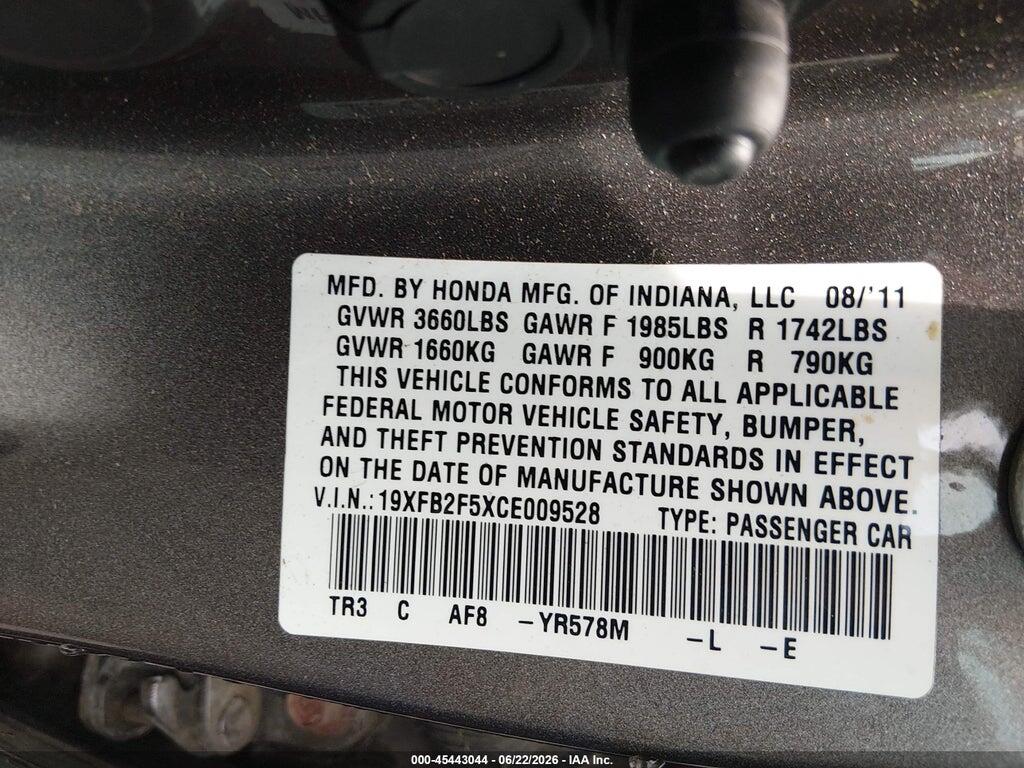 19XFB2F5XCE009528 2012 HONDA CIVIC photo no. 9