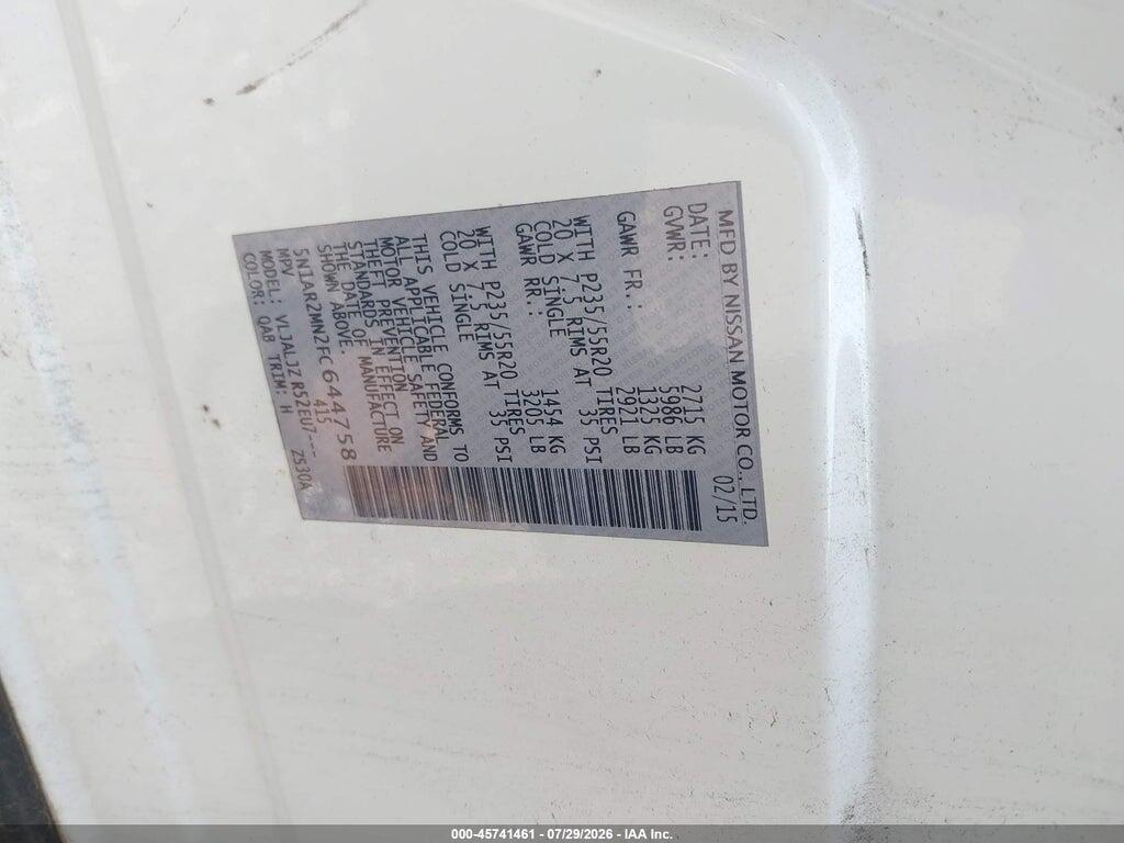 5N1AR2MN2FC644758 2015 NISSAN PATHFINDER photo no. 9
