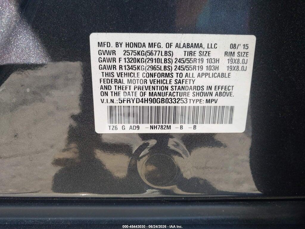5FRYD4H90GB033253 2016 ACURA MDX photo no. 9