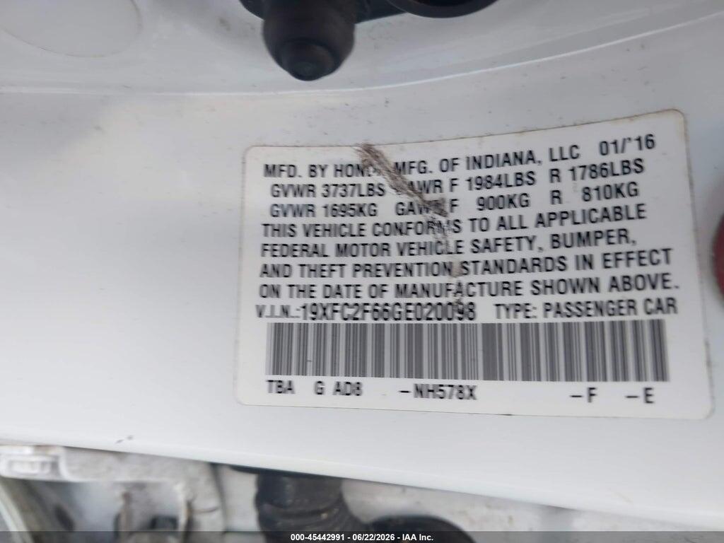 19XFC2F66GE020098 2016 HONDA CIVIC photo no. 9
