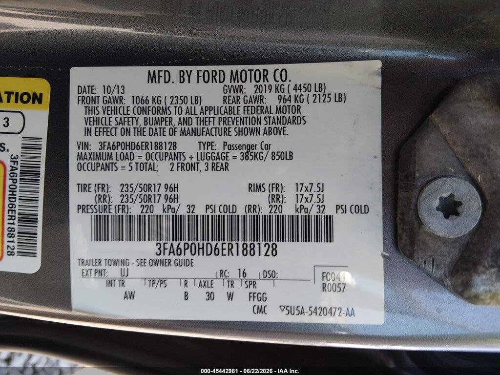 3FA6P0HD6ER188128 2014 FORD FUSION photo no. 9