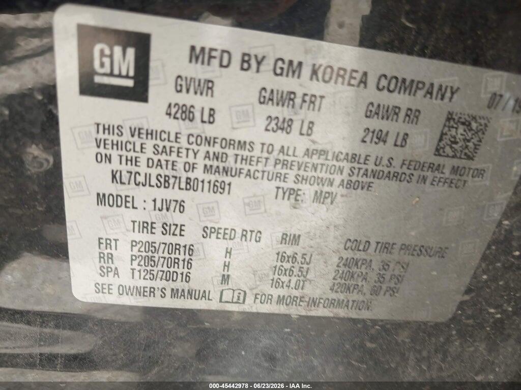 KL7CJLSB7LB011691 2020 CHEVROLET TRAX photo no. 9