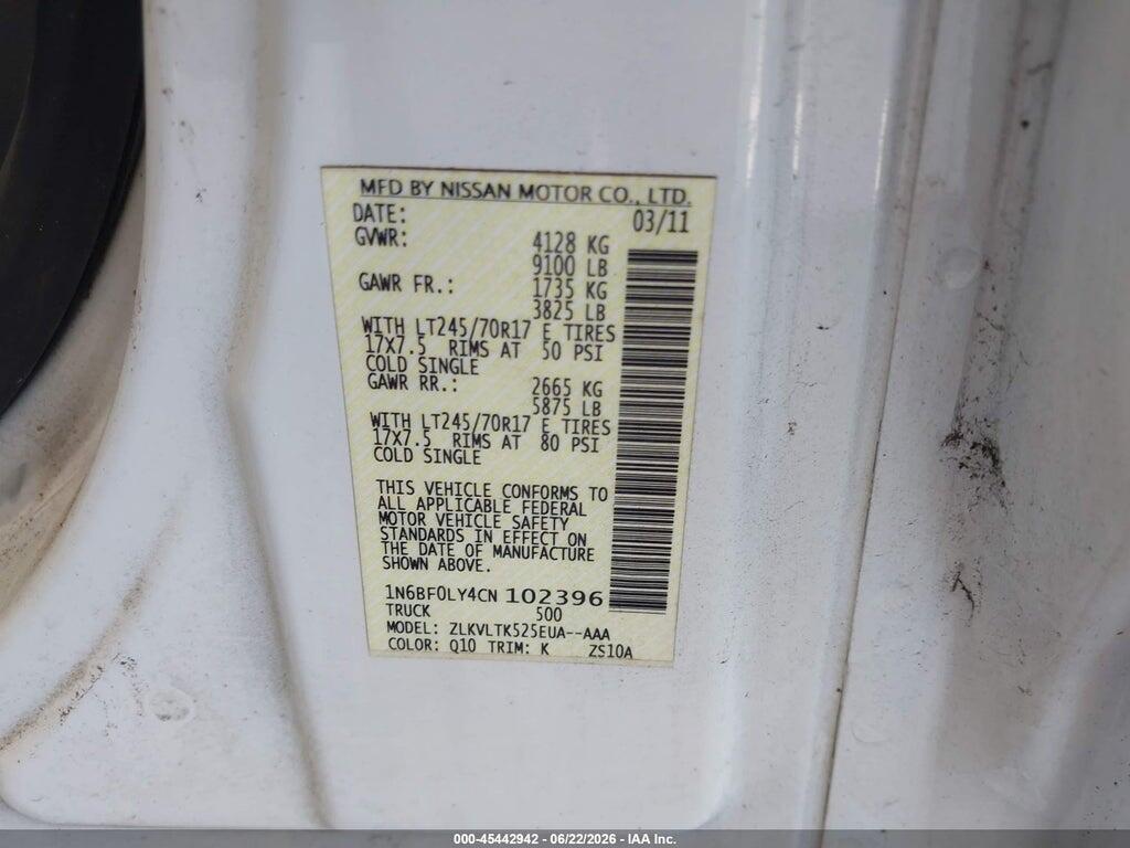 1N6BF0LY4CN102396 2012 NISSAN NV 2500 photo no. 9