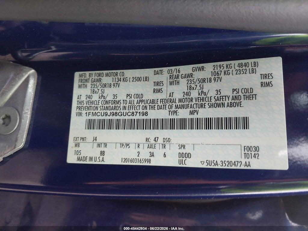 1FMCU9J98GUC87198 2016 FORD ESCAPE photo no. 9