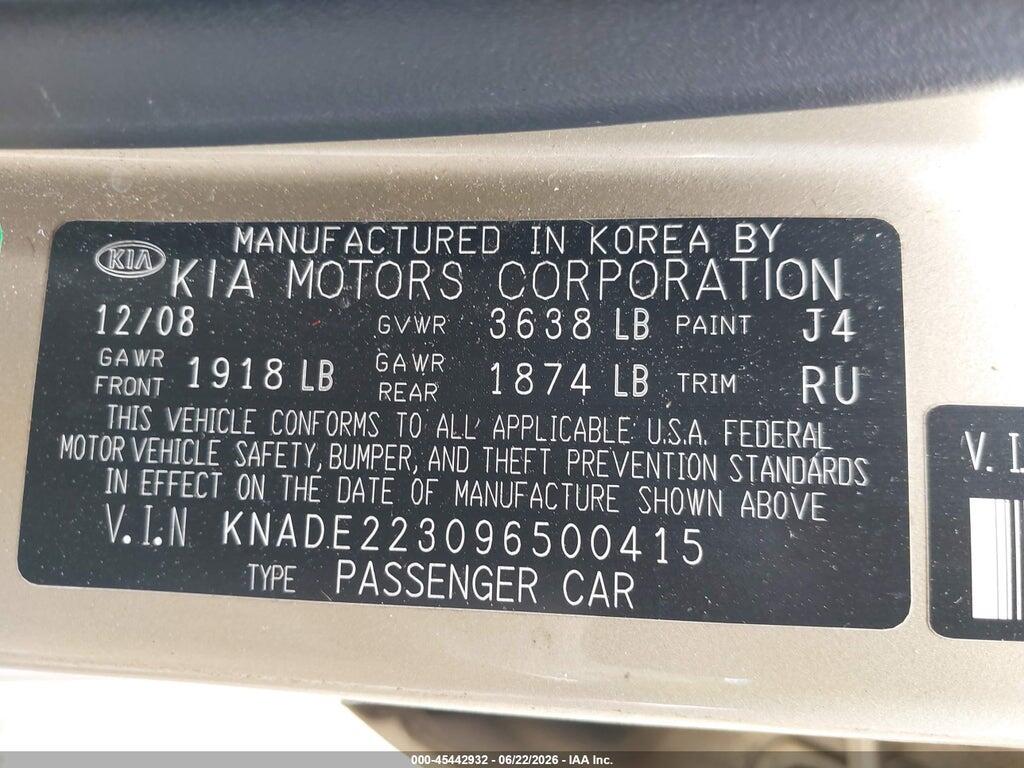 KNADE223096500415 2009 KIA RIO photo no. 9
