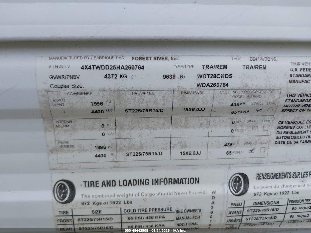 4X4TWDD25HA260764 2017 FOREST RIVER WILDWOOD photo no. 9