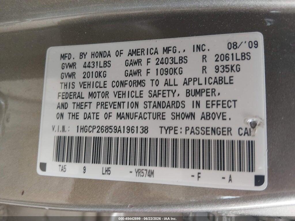 1HGCP26859A196138 2009 HONDA ACCORD photo no. 9