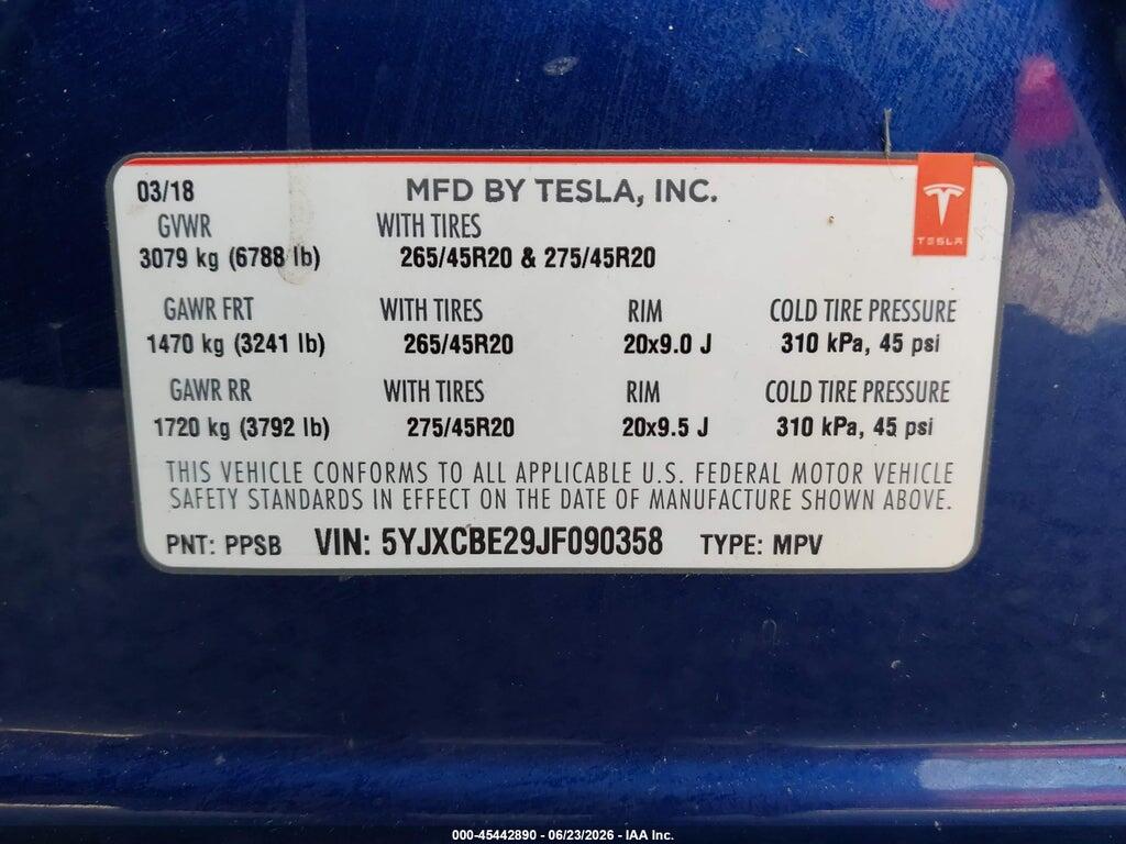 5YJXCBE29JF090358 2018 TESLA MODEL X photo no. 9