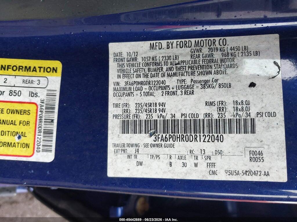 3FA6P0HR0DR122040 2013 FORD FUSION photo no. 9