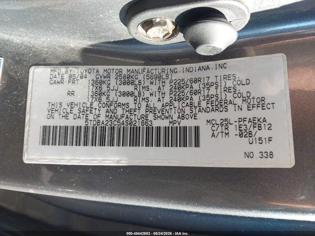 5TDBA23C54S021663 2004 TOYOTA SIENNA photo no. 9