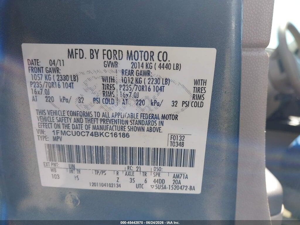 1FMCU0C74BKC16186 2011 FORD ESCAPE photo no. 9