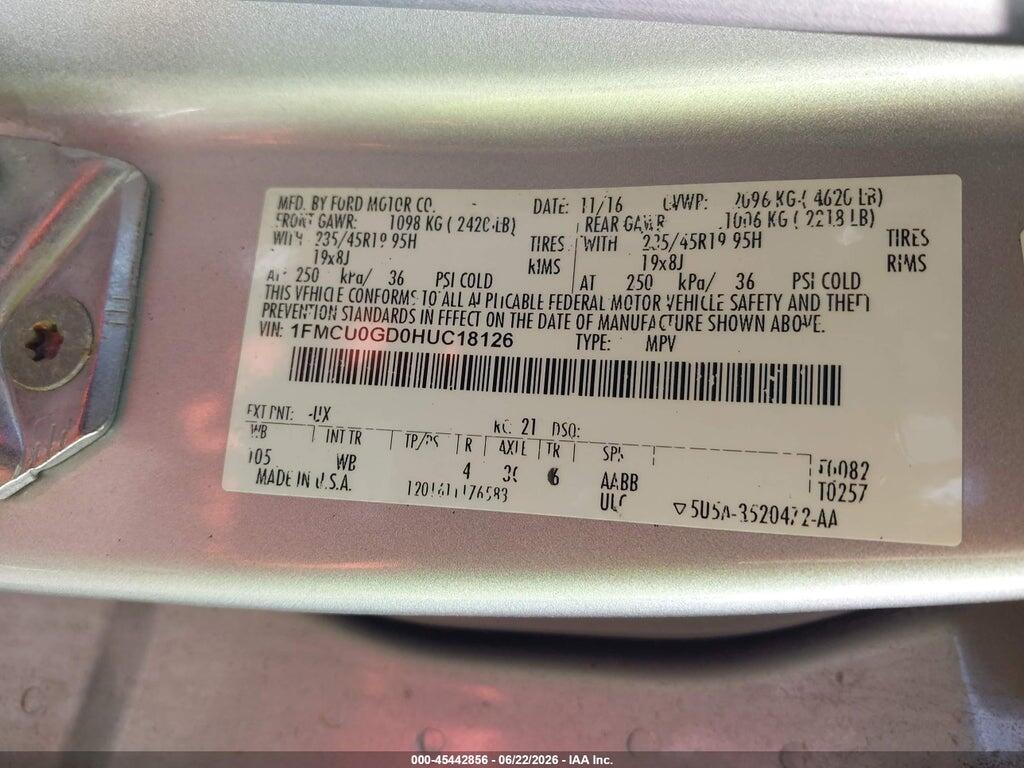 1FMCU0GD0HUC18126 2017 FORD ESCAPE photo no. 9