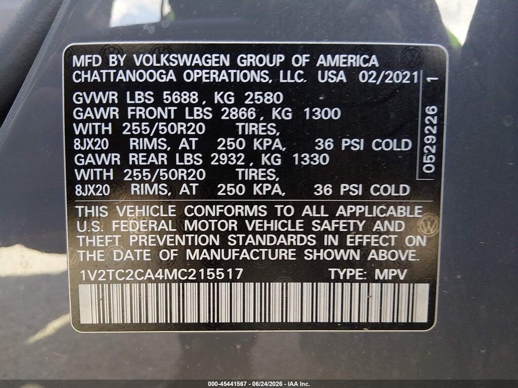 1V2TC2CA4MC215517 2021 VOLKSWAGEN ATLAS CROSS SPORT photo no. 9