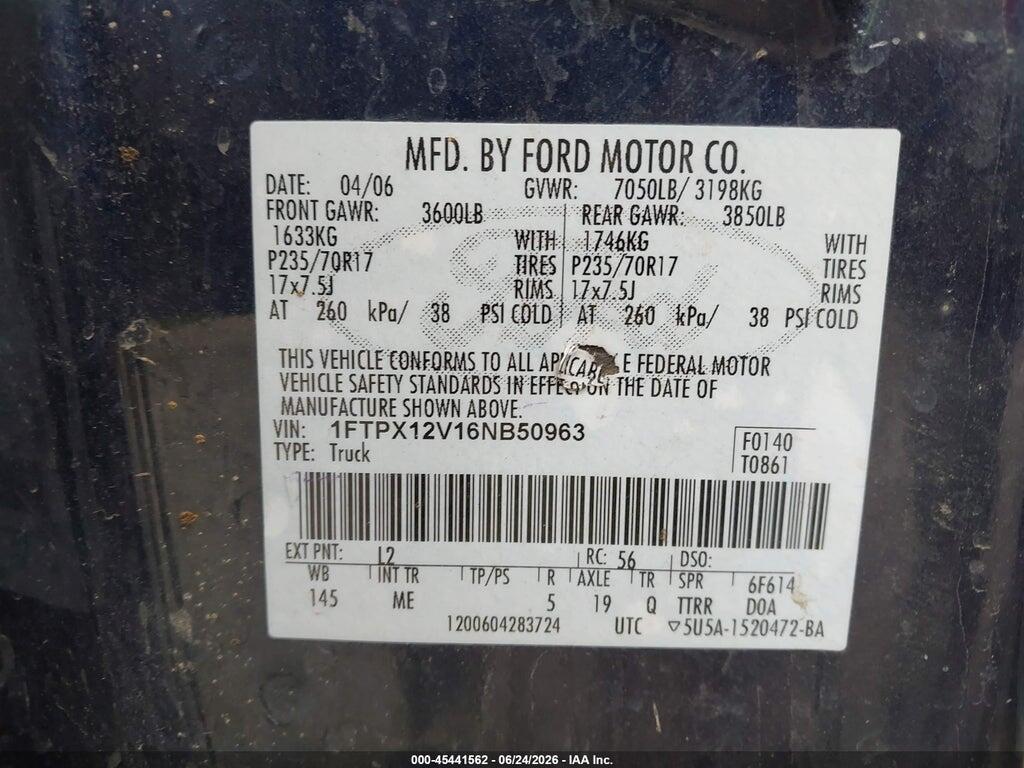 1FTPX12V16NB50963 2006 FORD F-150 photo no. 9
