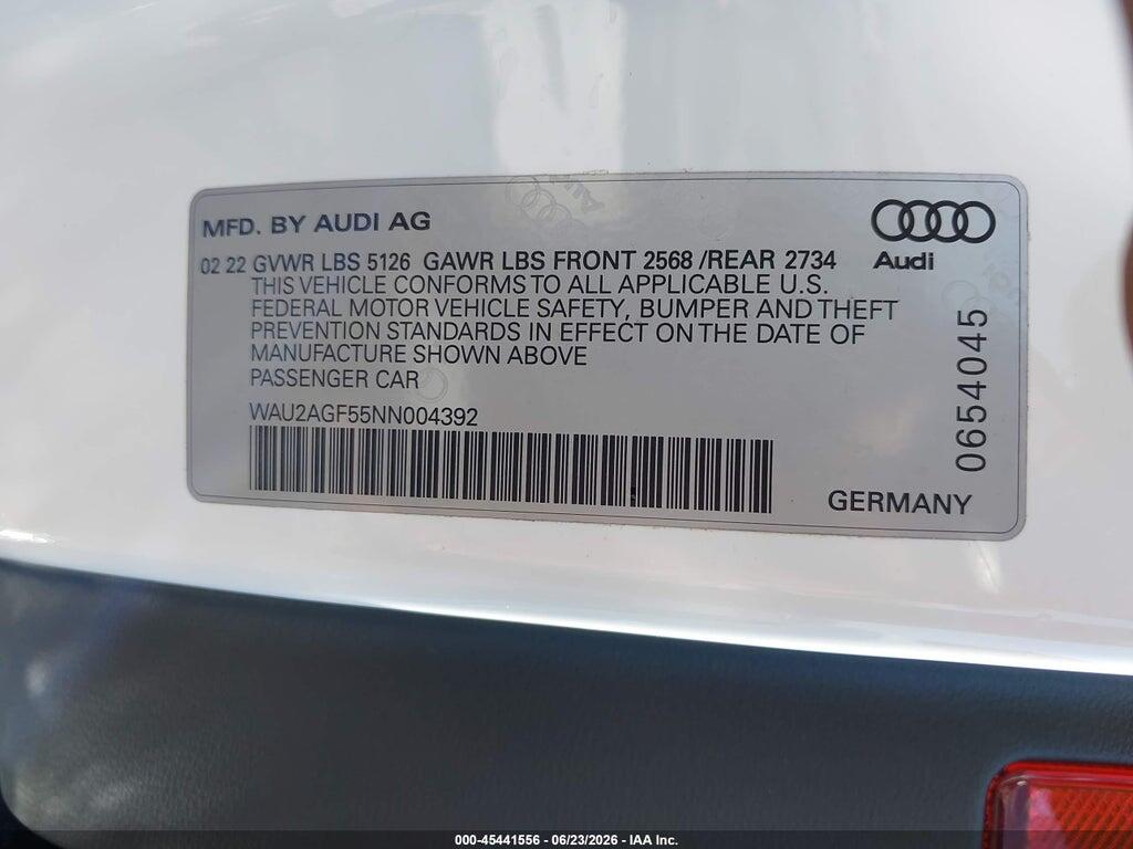 WAU2AGF55NN004392 2022 AUDI A5 CABRIOLET photo no. 9
