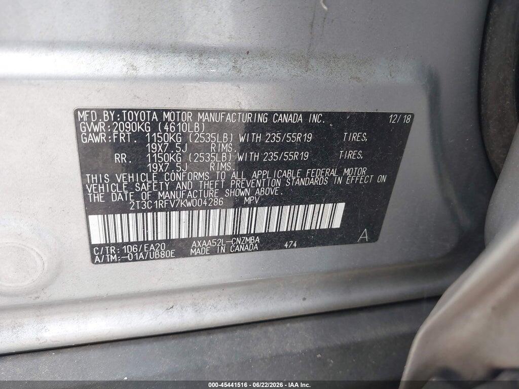 2T3C1RFV7KW004286 2019 TOYOTA RAV4 photo no. 9