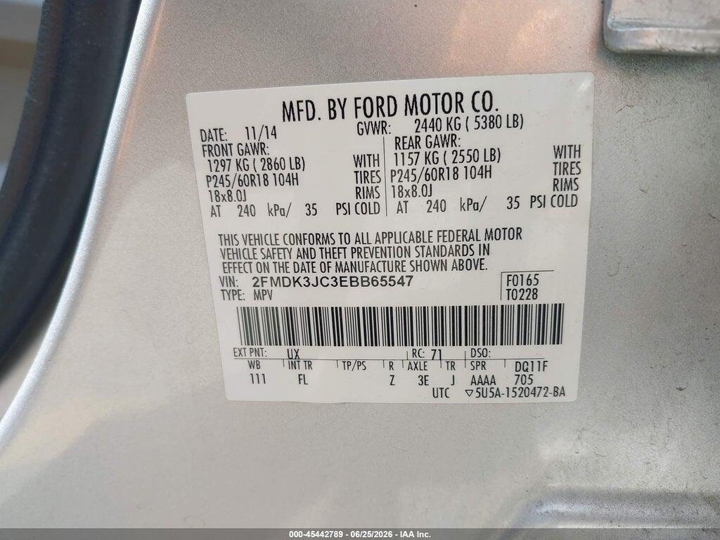 2FMDK3JC3EBB65547 2014 FORD EDGE photo no. 9