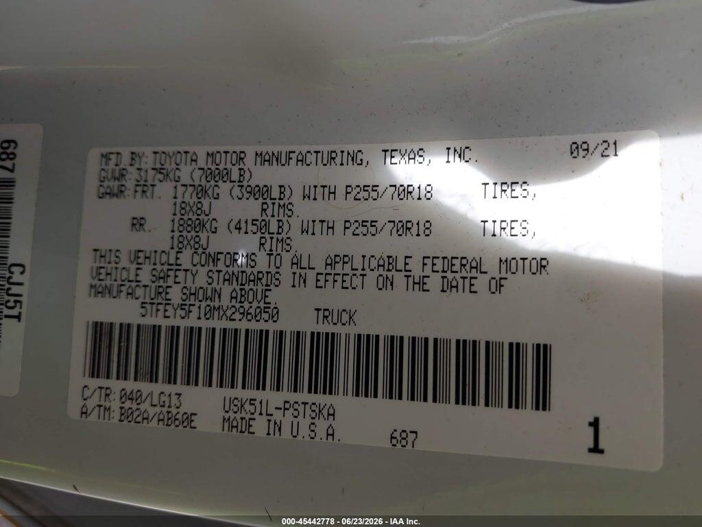 5TFEY5F10MX296050 2021 TOYOTA TUNDRA photo no. 9