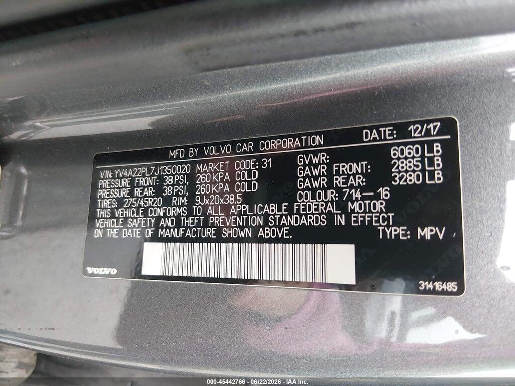 YV4A22PL7J1350020 2018 VOLVO XC90 photo no. 9