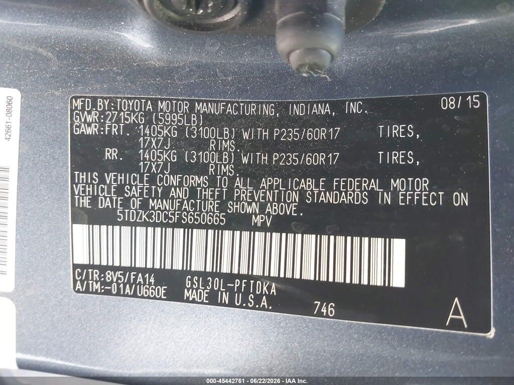 5TDZK3DC5FS650665 2015 TOYOTA SIENNA photo no. 9