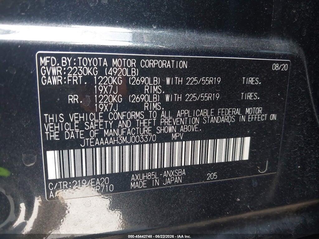 JTEAAAAH3MJ003370 2021 TOYOTA VENZA photo no. 9