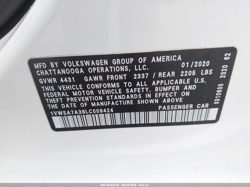 1VWSA7A38LC009424 2020 VOLKSWAGEN PASSAT photo no. 9