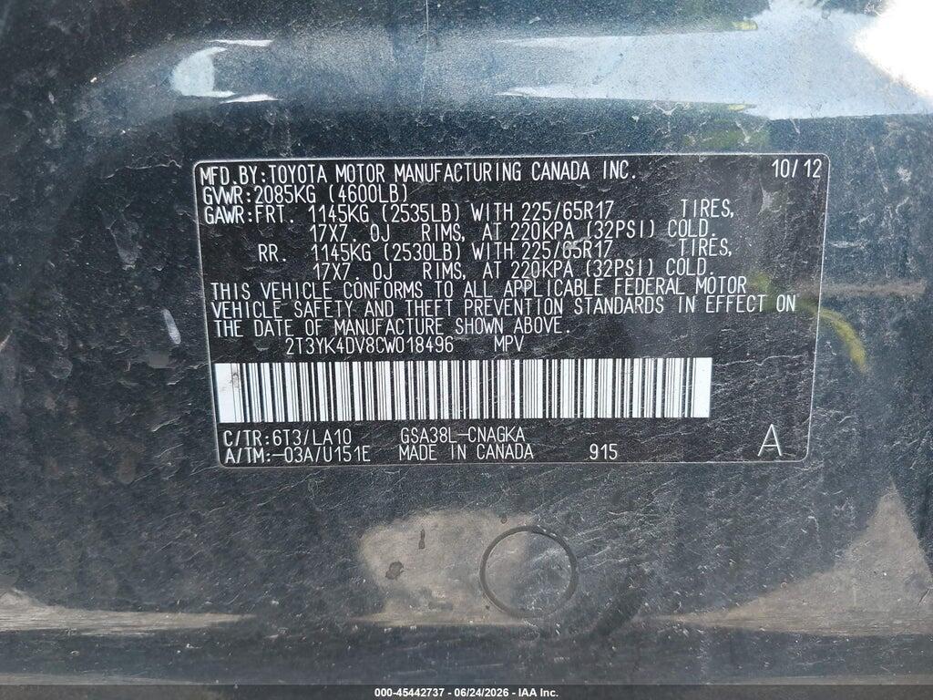 2T3YK4DV8CW018496 2012 TOYOTA RAV4 photo no. 9