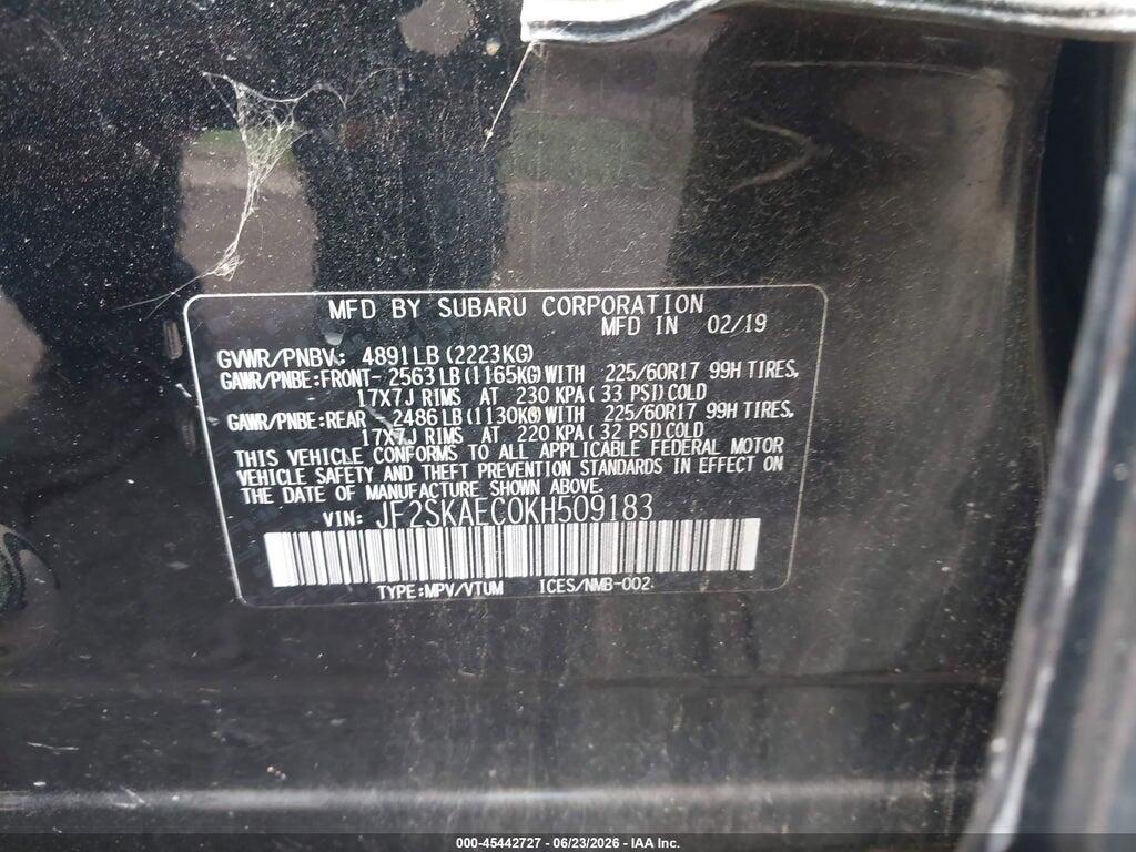 JF2SKAEC0KH509183 2019 SUBARU FORESTER photo no. 9