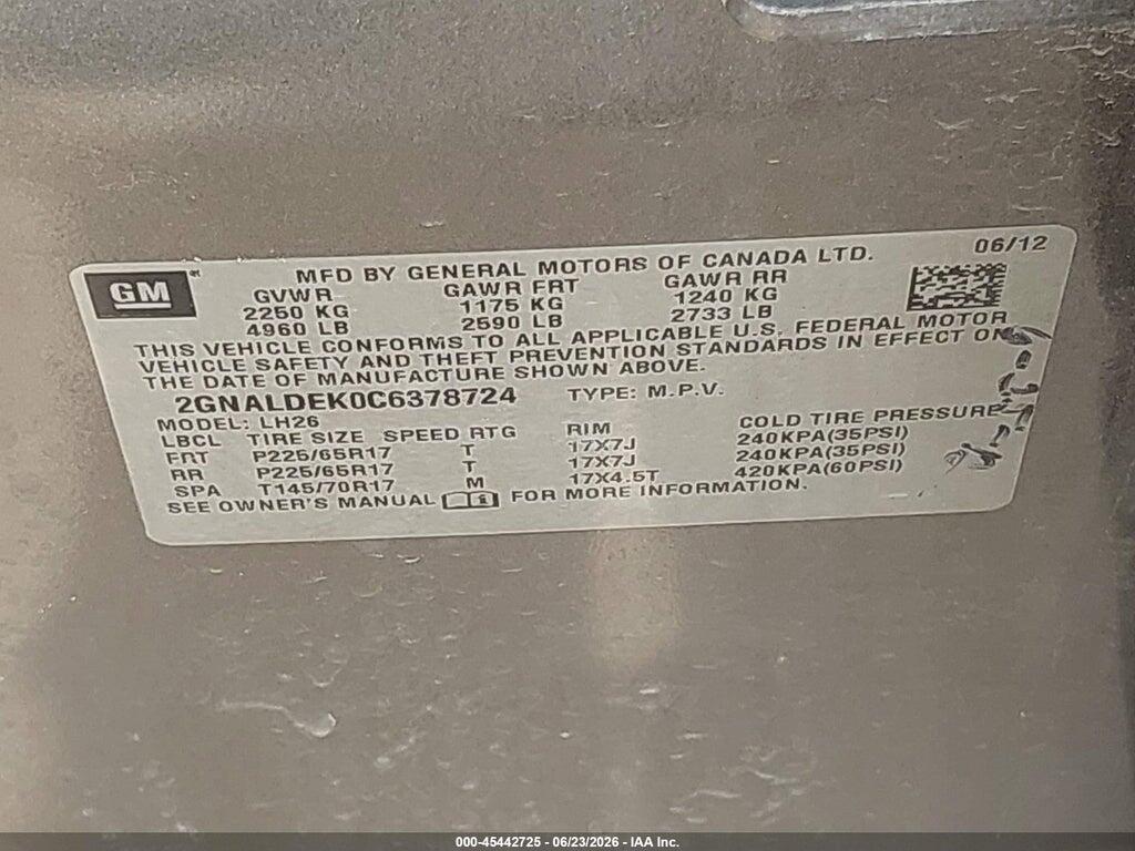 2GNALDEK0C6378724 2012 CHEVROLET EQUINOX photo no. 9