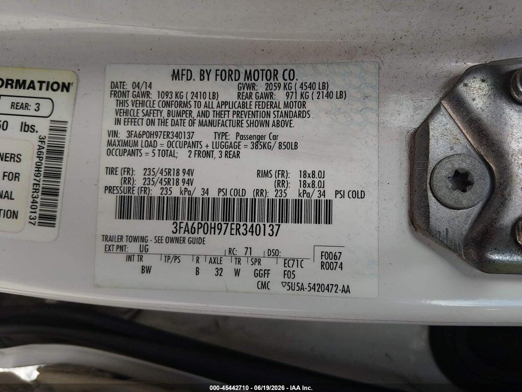3FA6P0H97ER340137 2014 FORD FUSION photo no. 9