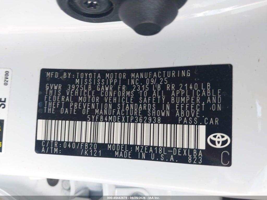 5YFB4MDEXTP362938 2026 TOYOTA COROLLA photo no. 9