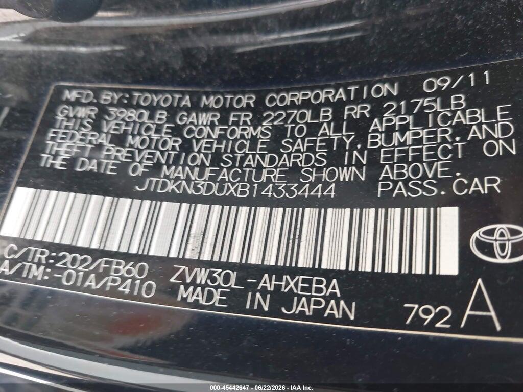 JTDKN3DUXB1433444 2011 TOYOTA PRIUS photo no. 9