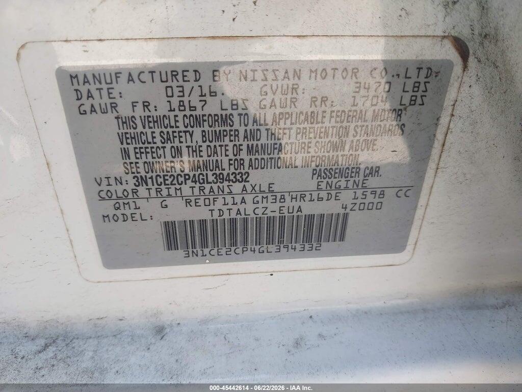 3N1CE2CP4GL394332 2016 NISSAN VERSA NOTE photo no. 9