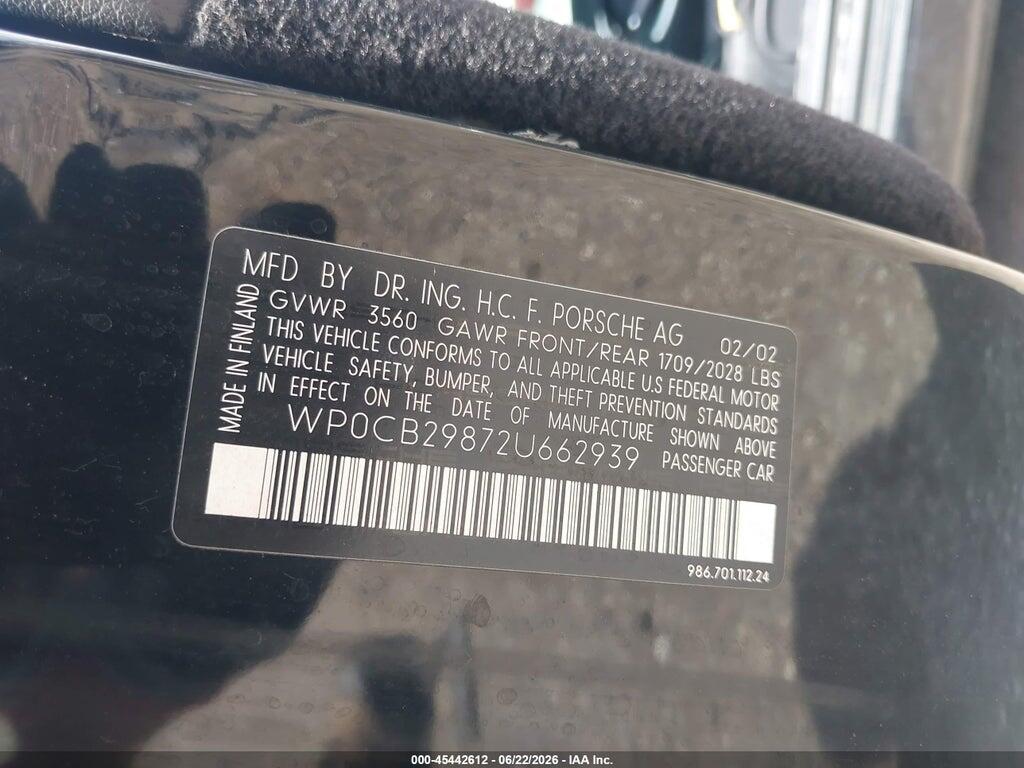 WP0CB29872U662939 2002 PORSCHE BOXSTER photo no. 9