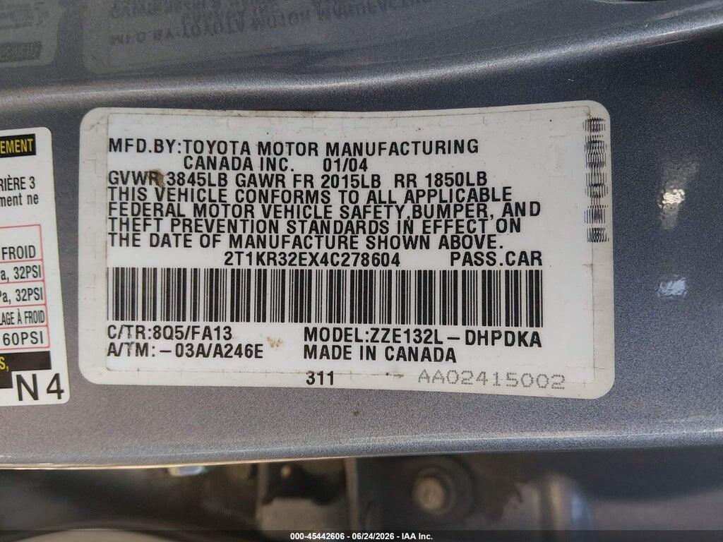 2T1KR32EX4C278604 2004 TOYOTA MATRIX photo no. 9