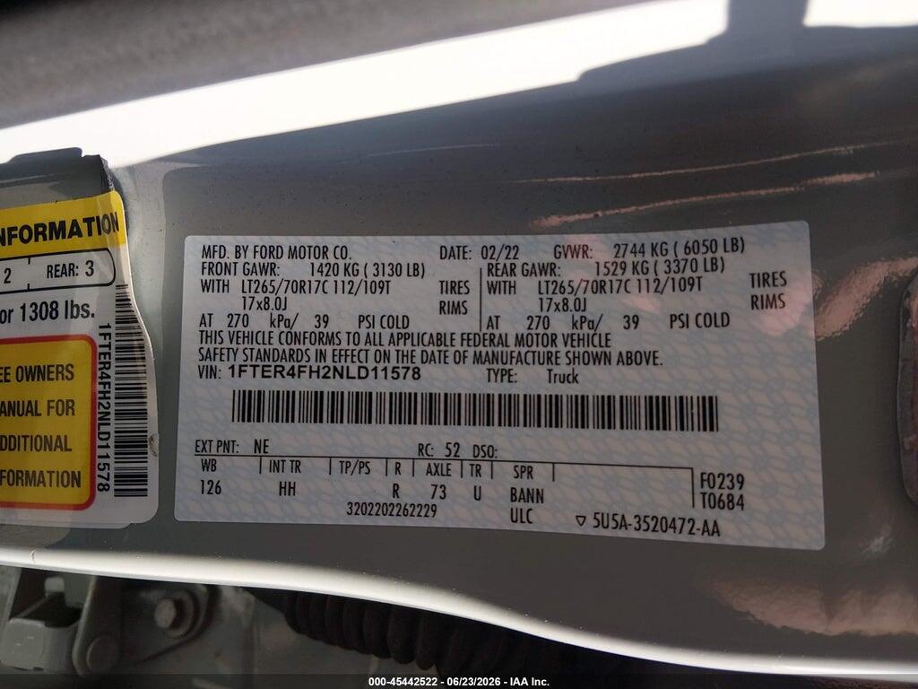 1FTER4FH2NLD11578 2022 FORD RANGER photo no. 9