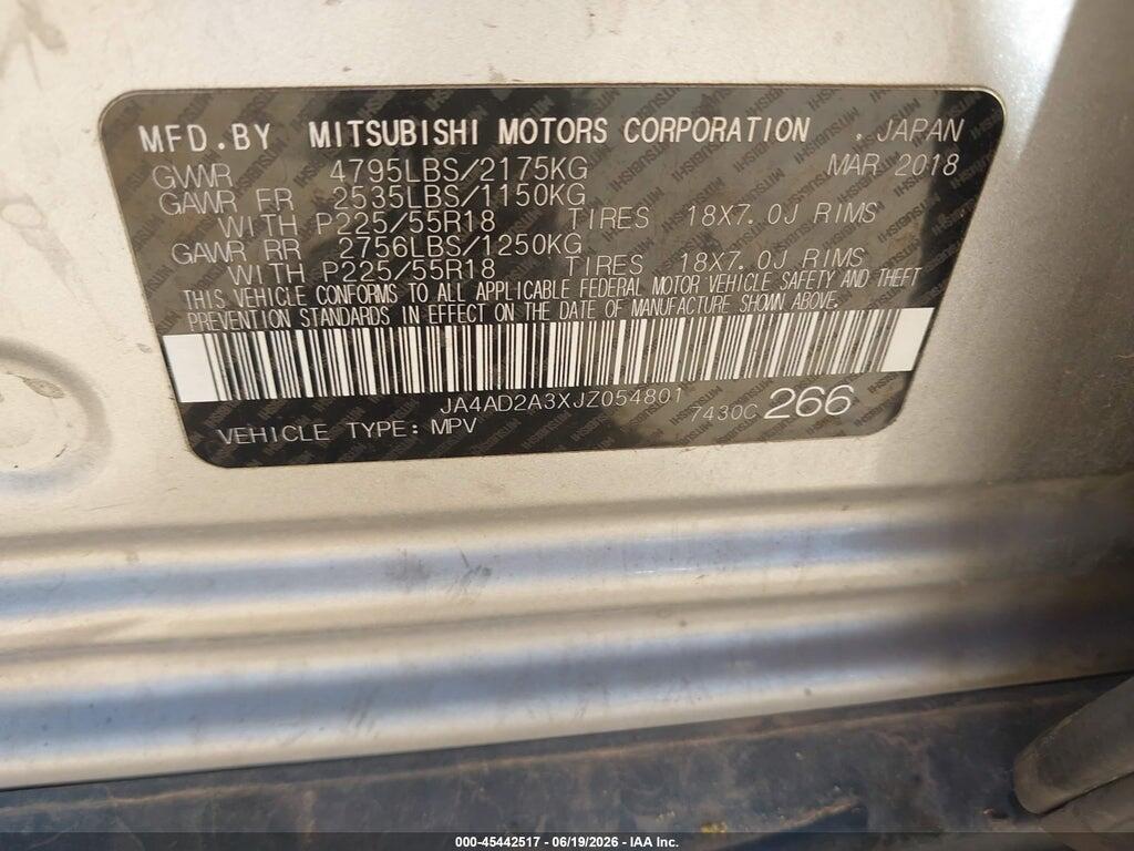 JA4AD2A3XJZ054801 2018 MITSUBISHI OUTLANDER photo no. 9